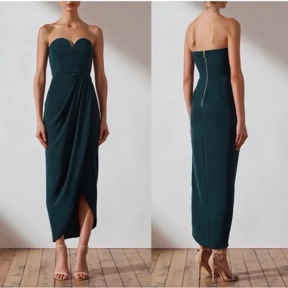Shona Roy U Wire Strapless Bustier Tulip Midi Dress in Seaweed Green Size 4 - Picture 8 of 8